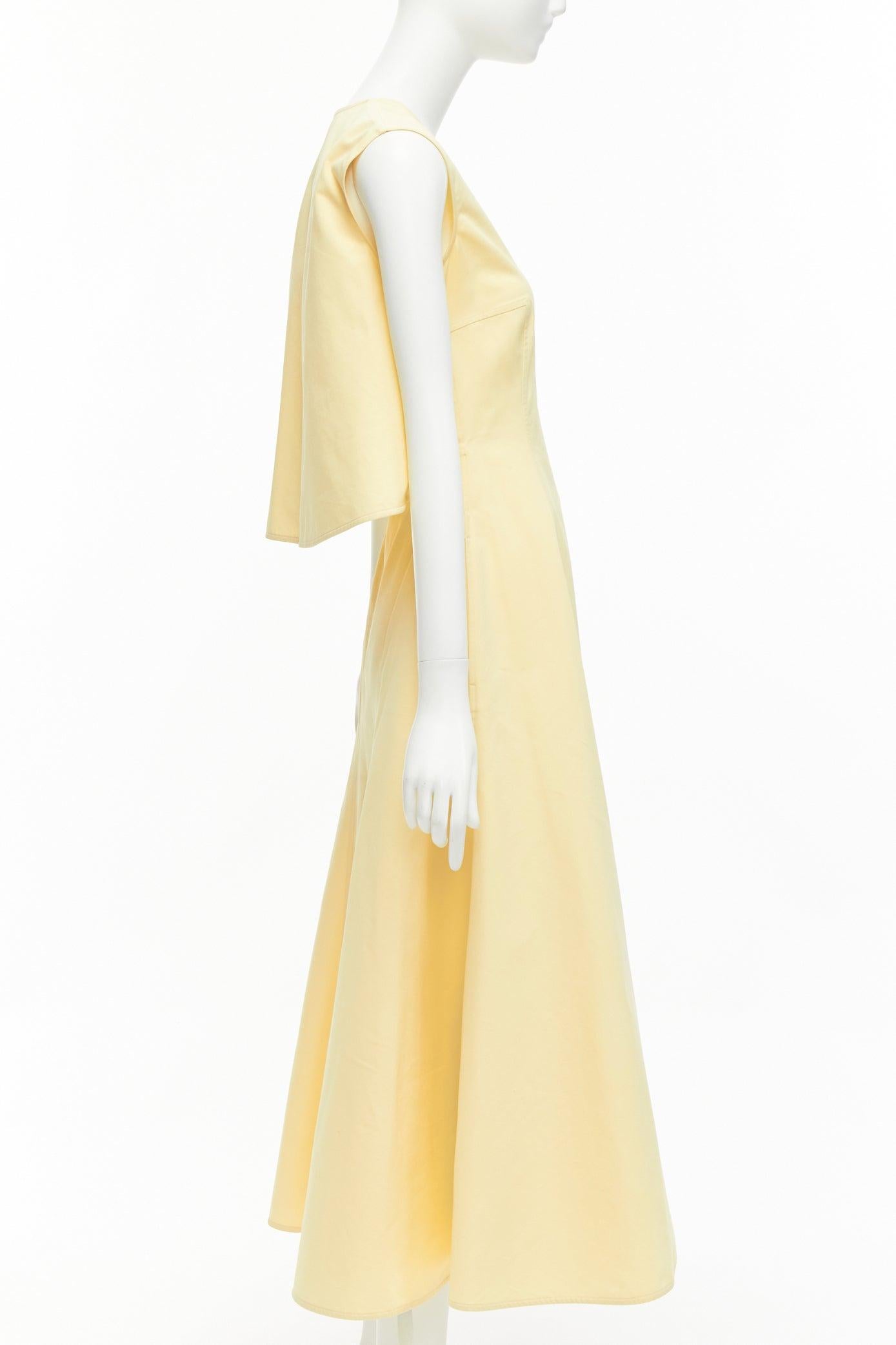 JIL SANDER cream cotton silk cape back cut out V-neck Aline midi dress FR32 XXS In Excellent Condition For Sale In Hong Kong, NT