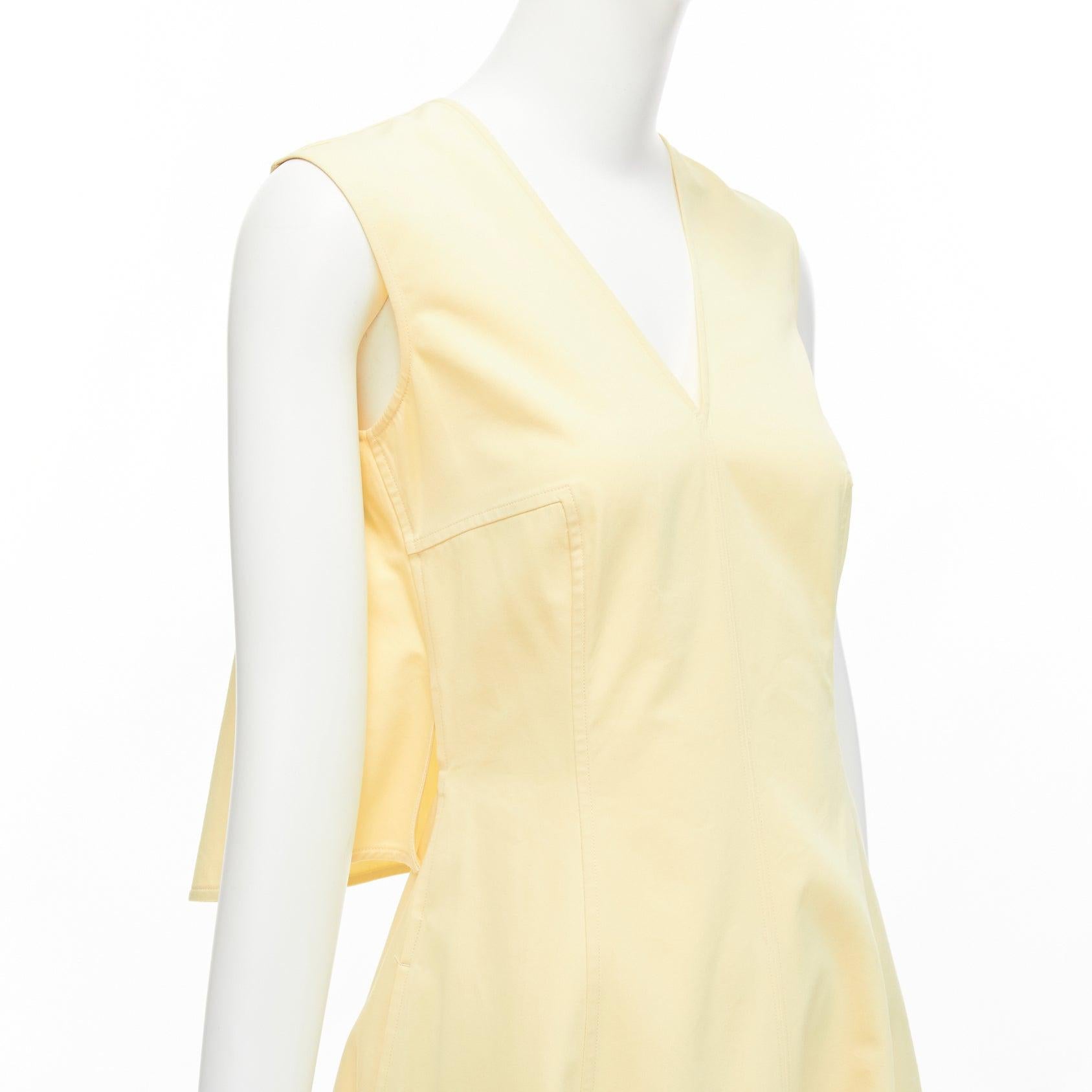JIL SANDER cream cotton silk cape back cut out V-neck Aline midi dress FR32 XXS For Sale 3