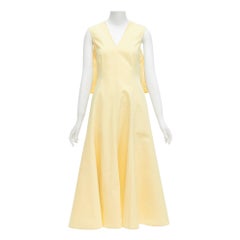 JIL SANDER cream cotton silk cape back cut out V-neck Aline midi dress FR32 XXS