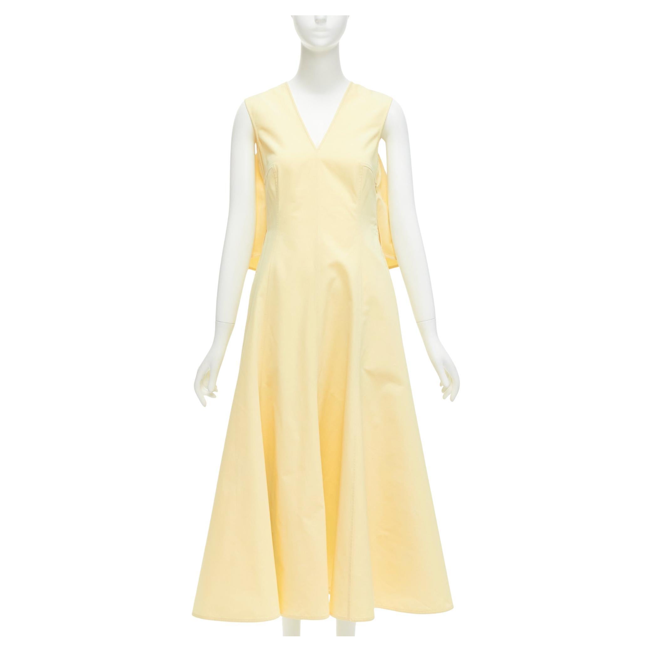 JIL SANDER cream cotton silk cape back cut out V-neck Aline midi dress FR32 XXS For Sale