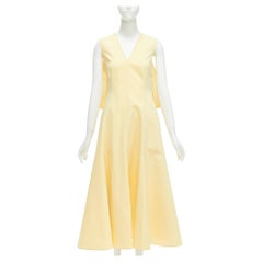 JIL SANDER Robe midi trapèze en soie de coton crème découpée dans le dos et col en V FR32 XXS