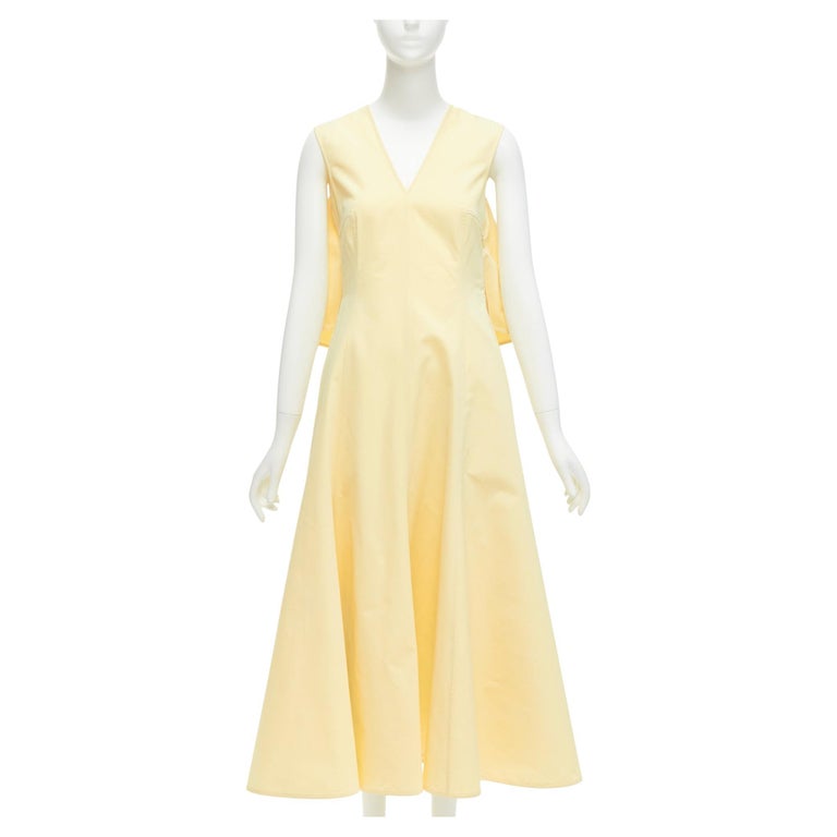 JIL SANDER cream cotton silk cape back cut out V-neck Aline midi dress FR32  XXS