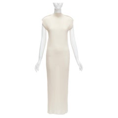 JIL SANDER cream plisse ruffle edge shoulder minimal midi dress XS