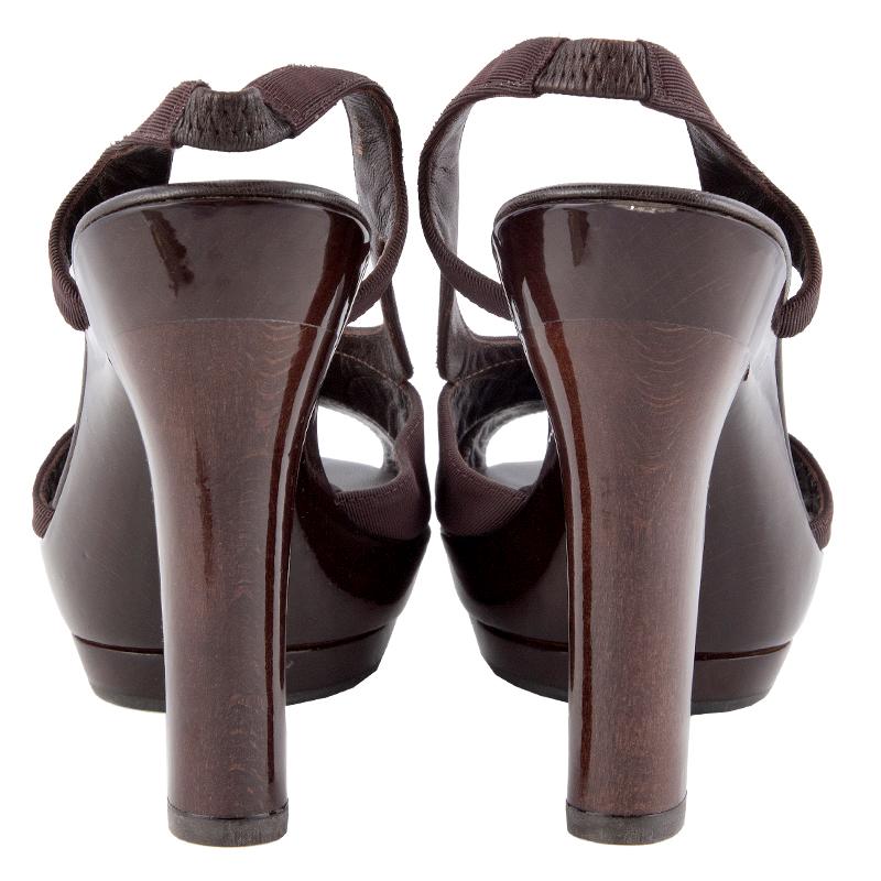 JIL SANDER dark brown GROSGRAIN PLATFORM Sandals Shoes 36 In New Condition In Zürich, CH