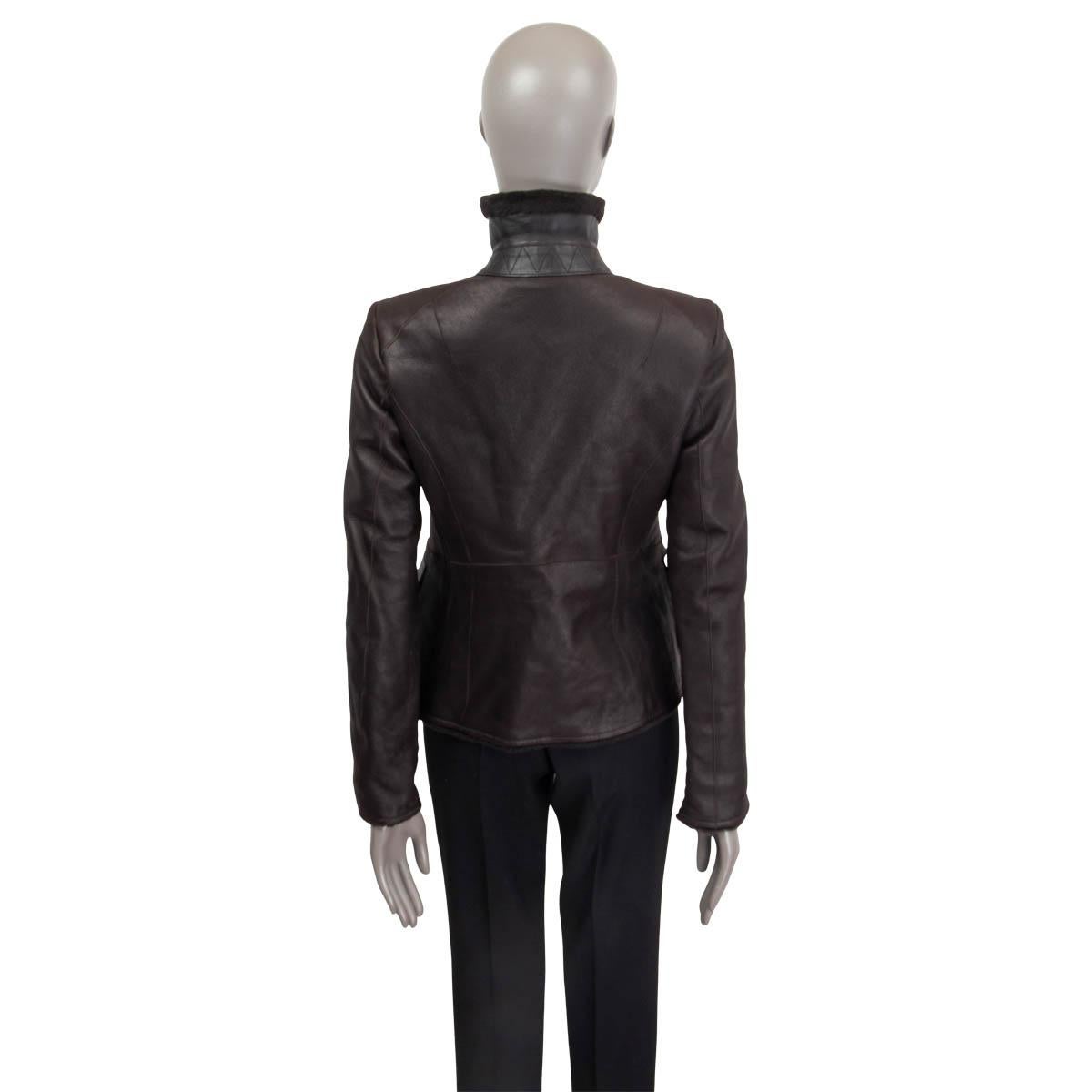 Black JIL SANDER dark brown SHEARLING LEATHER Jacket 38 M For Sale