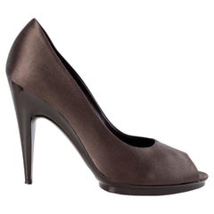 JIL SANDER dark brown SILK PEEP-TOE Pumps Shoes 38.5