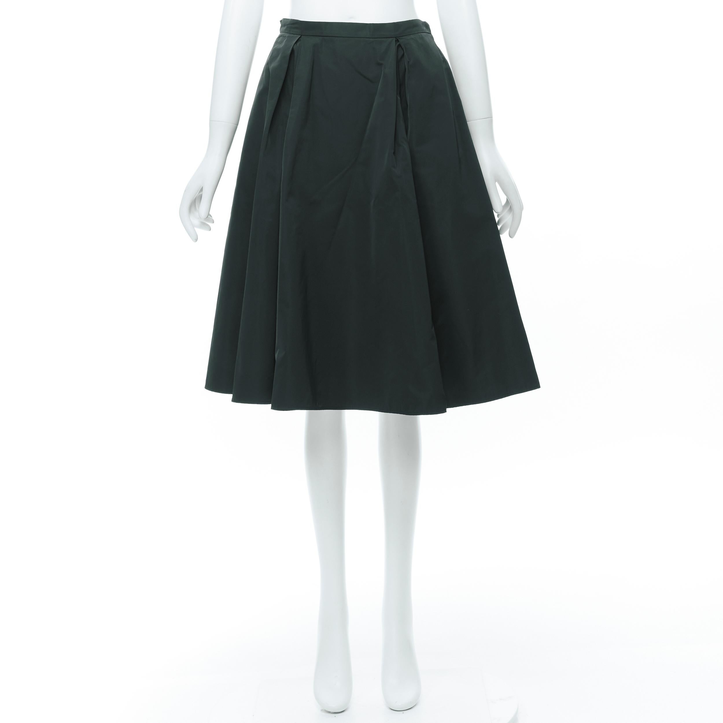 JIL SANDER dark green polyester silk A-line flared skirt FR34 XS 1