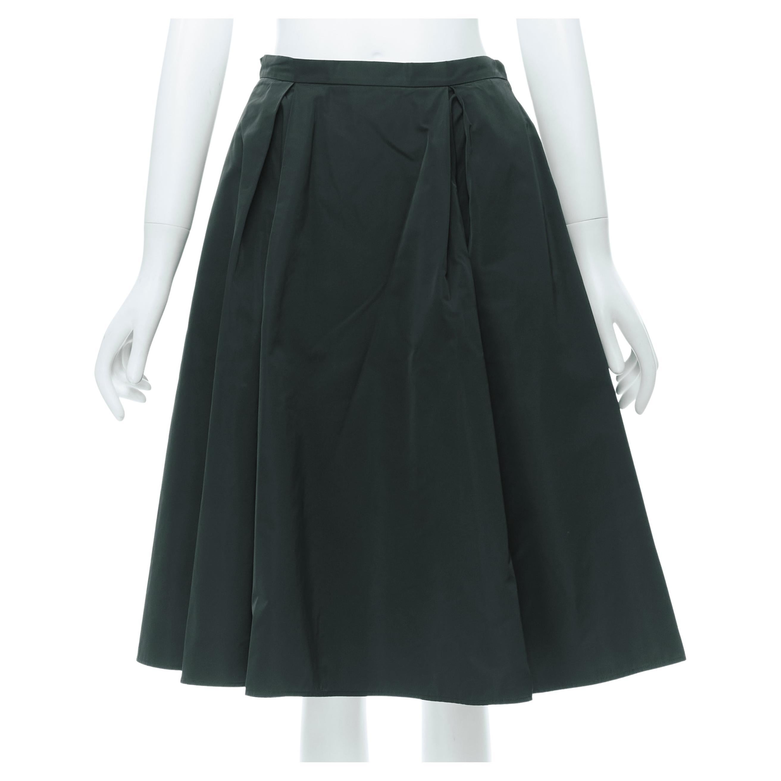 JIL SANDER dark green polyester silk A-line flared skirt FR34 XS