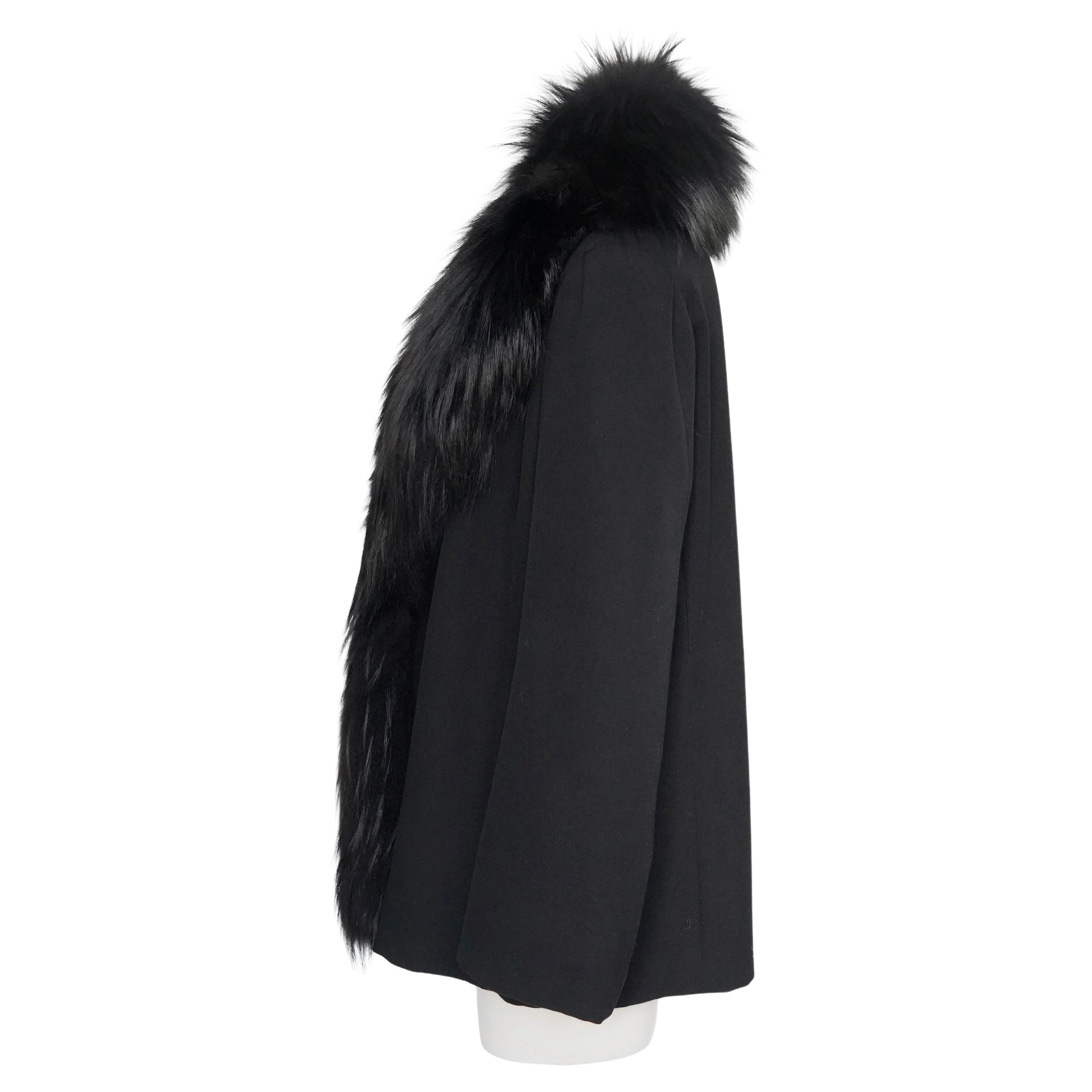 Jil Sander Fall/Winter 2002 Black Wool Fur Collar Coat – Runway Collection For Sale 1