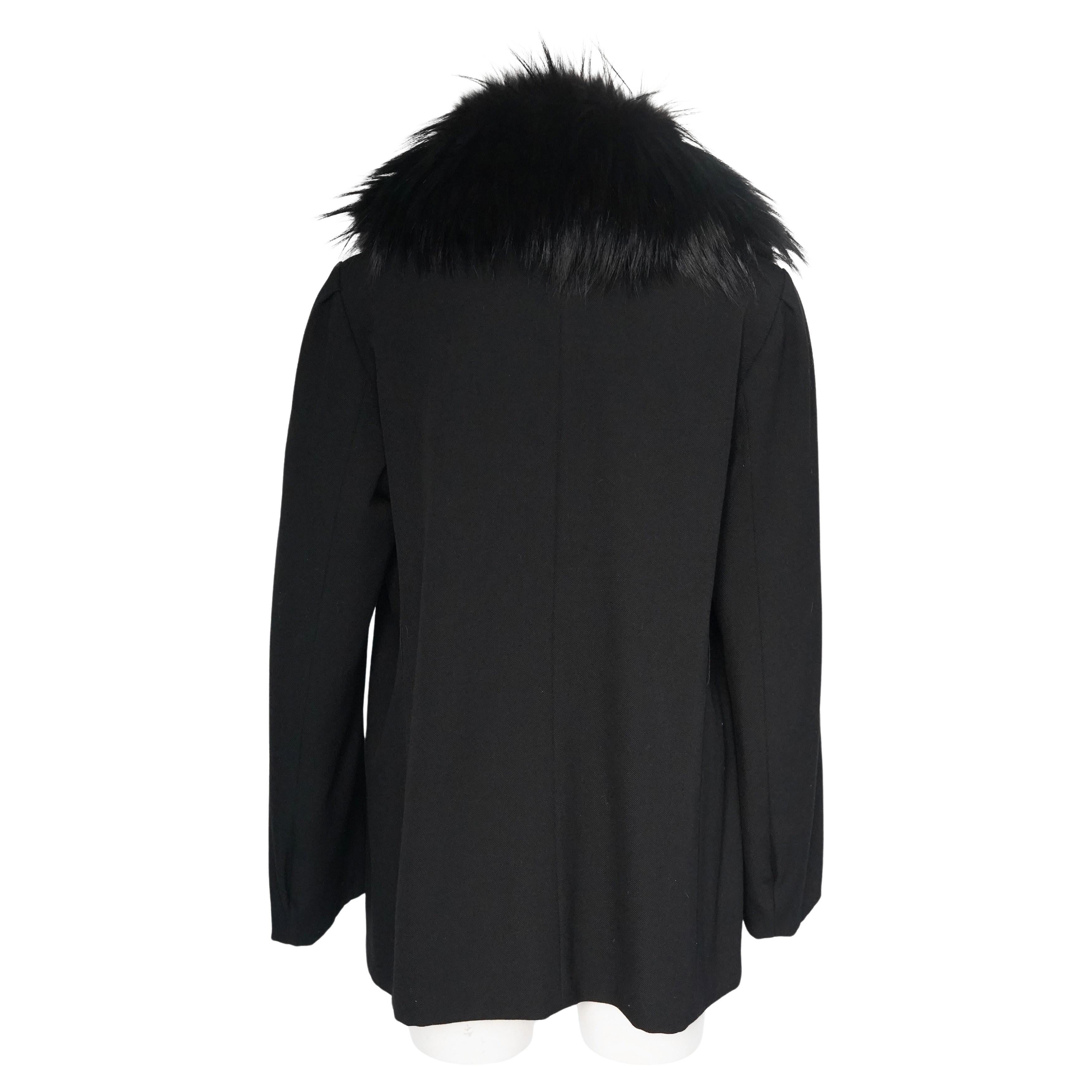 Jil Sander Fall/Winter 2002 Black Wool Fur Collar Coat – Runway Collection For Sale 2