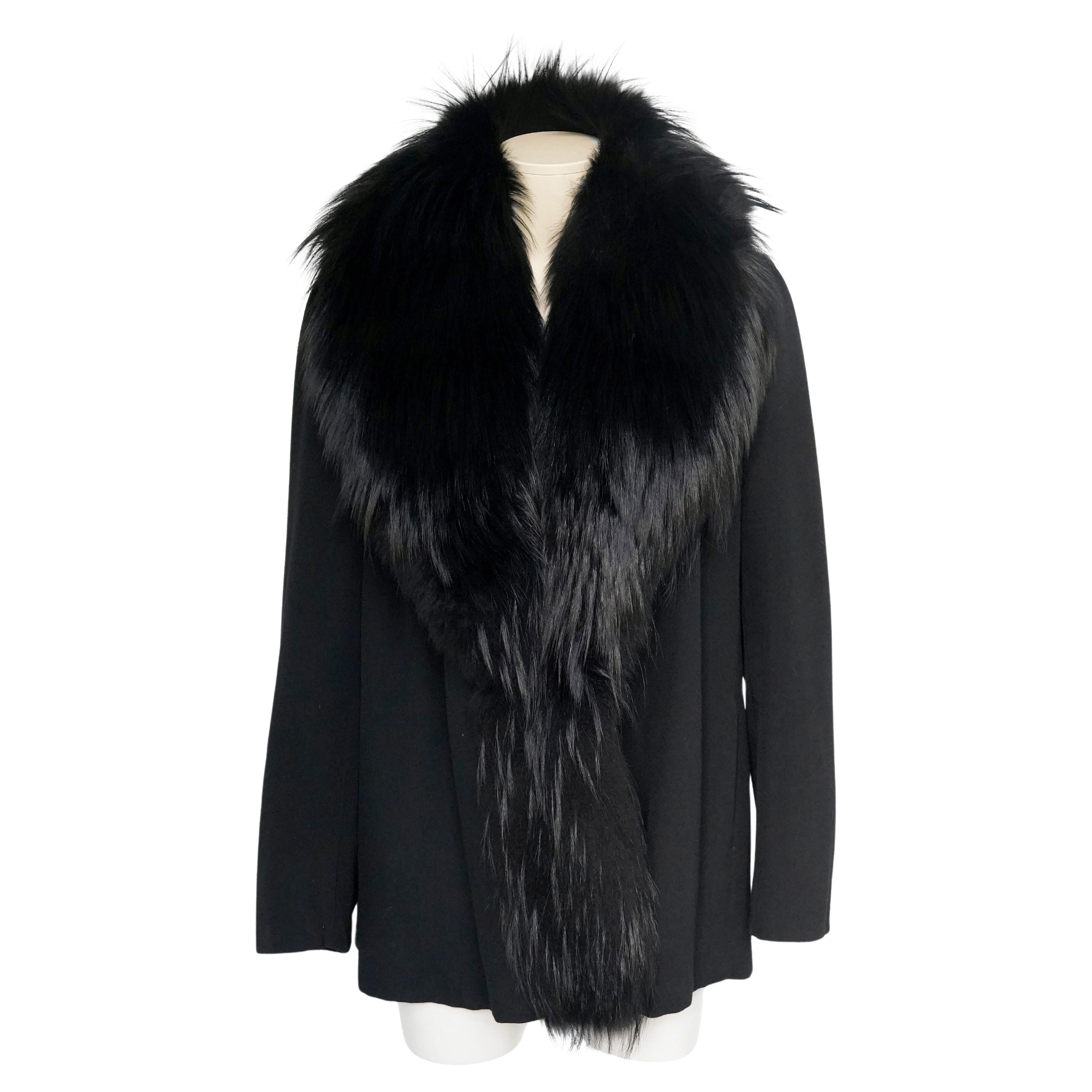 Jil Sander Fall/Winter 2002 Black Wool Fur Collar Coat – Runway Collection For Sale