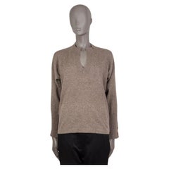 JIL SANDER fawn brown cashmere SPLIT-NECK Sweater 38 M