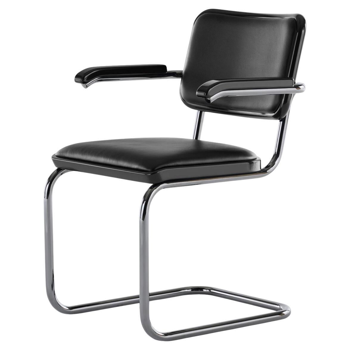 Jil Sander für Thonet S 64 P Serious 01 aus lackiertem Wood und schwarzem Leder im Angebot