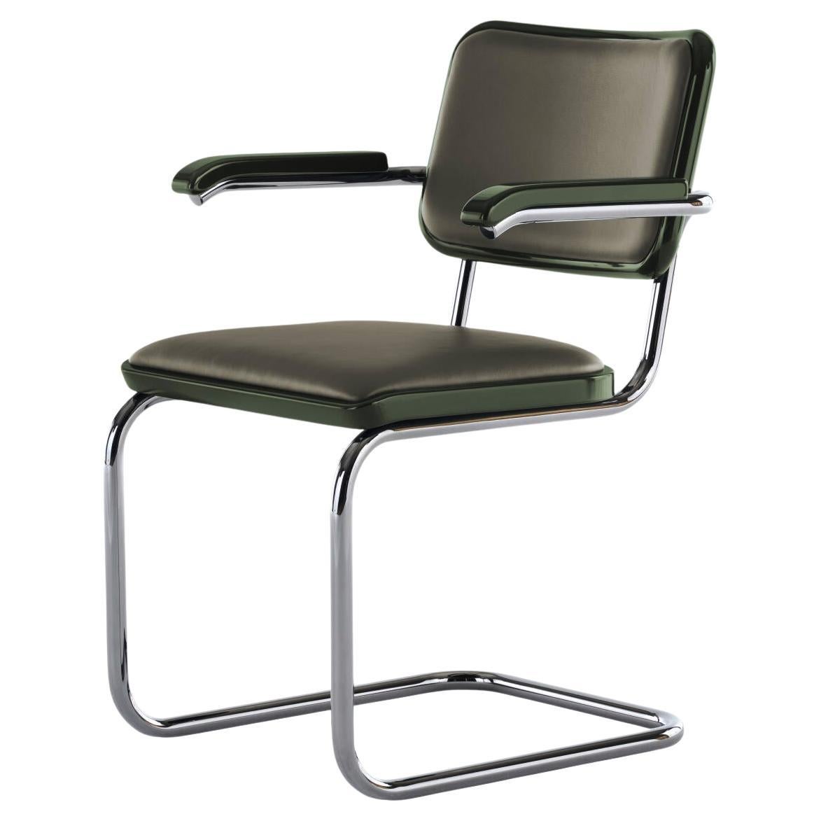 Jil Sander für Thonet S 64 P Serious 03 aus lackiertem Wood und grünem Leder