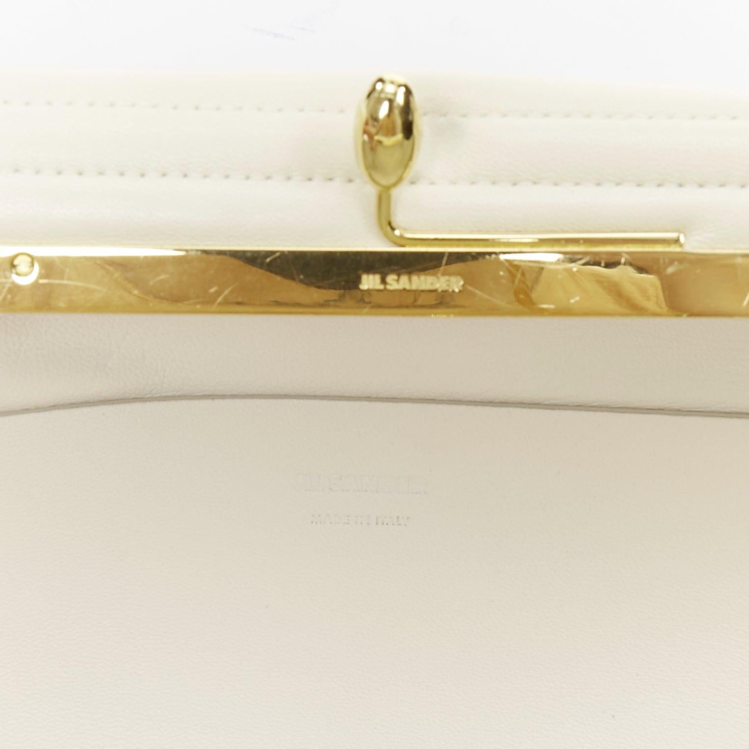 JIL SANDER Goji offwhite quilted topstitch leather kisslock oversized clutch bag For Sale 5