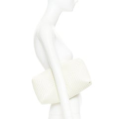 JIL SANDER Goji offwhite quilted topstitch leather kisslock oversized clutch bag