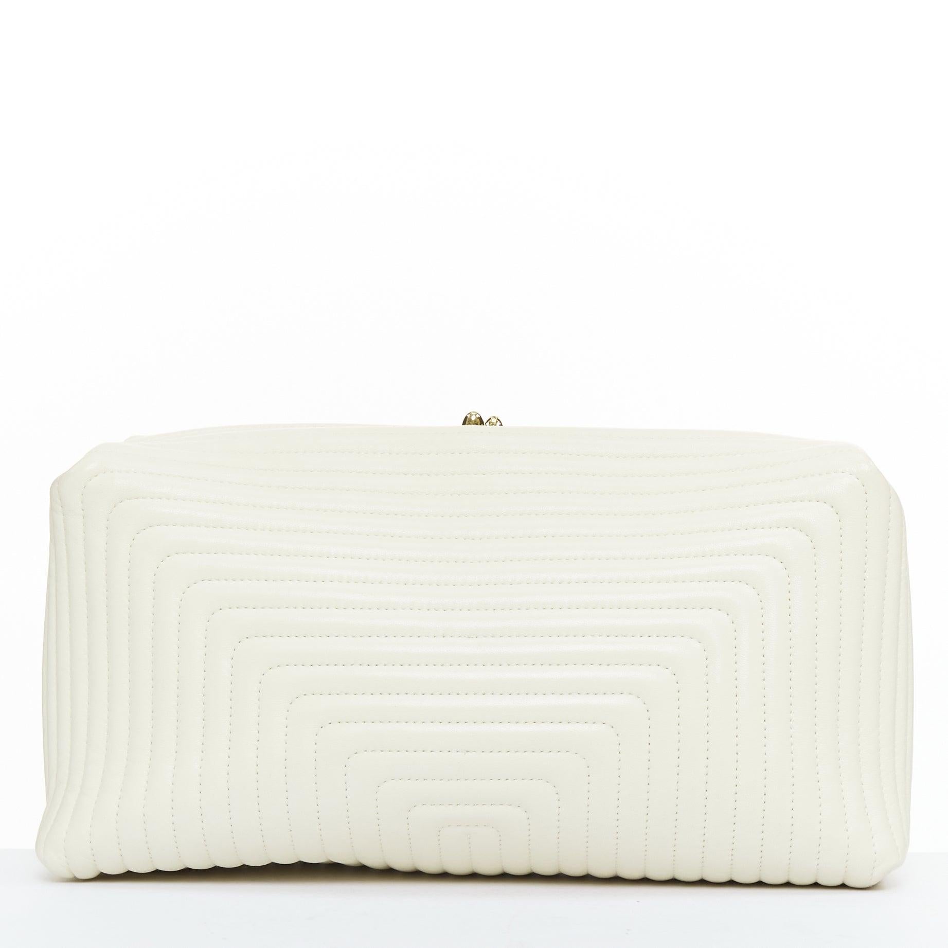 Beige JIL SANDER Goji offwhite quilted topstitch leather kisslock oversized clutch bag For Sale