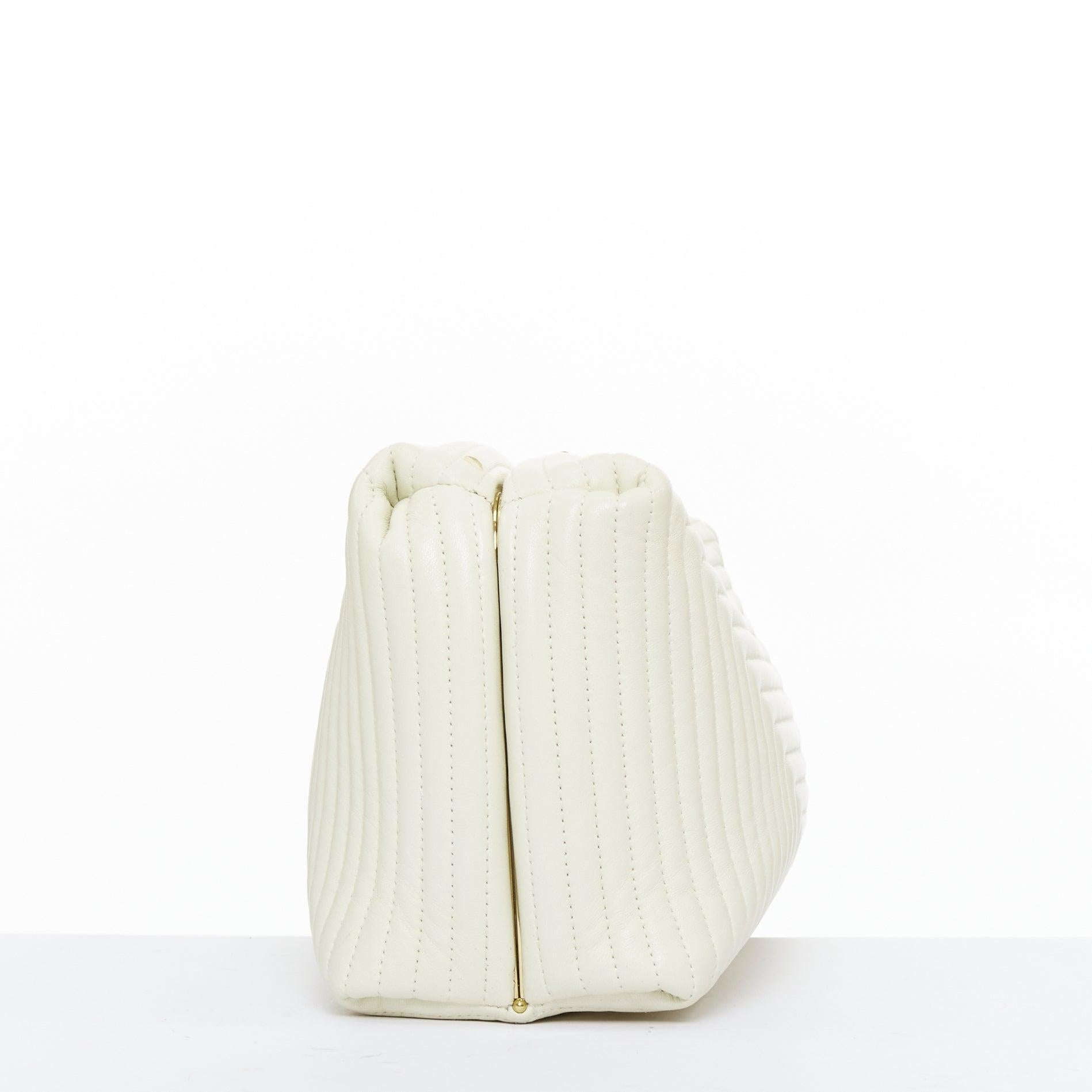 JIL SANDER Goji offwhite quilted topstitch leather kisslock oversized clutch bag In Good Condition For Sale In Hong Kong, NT