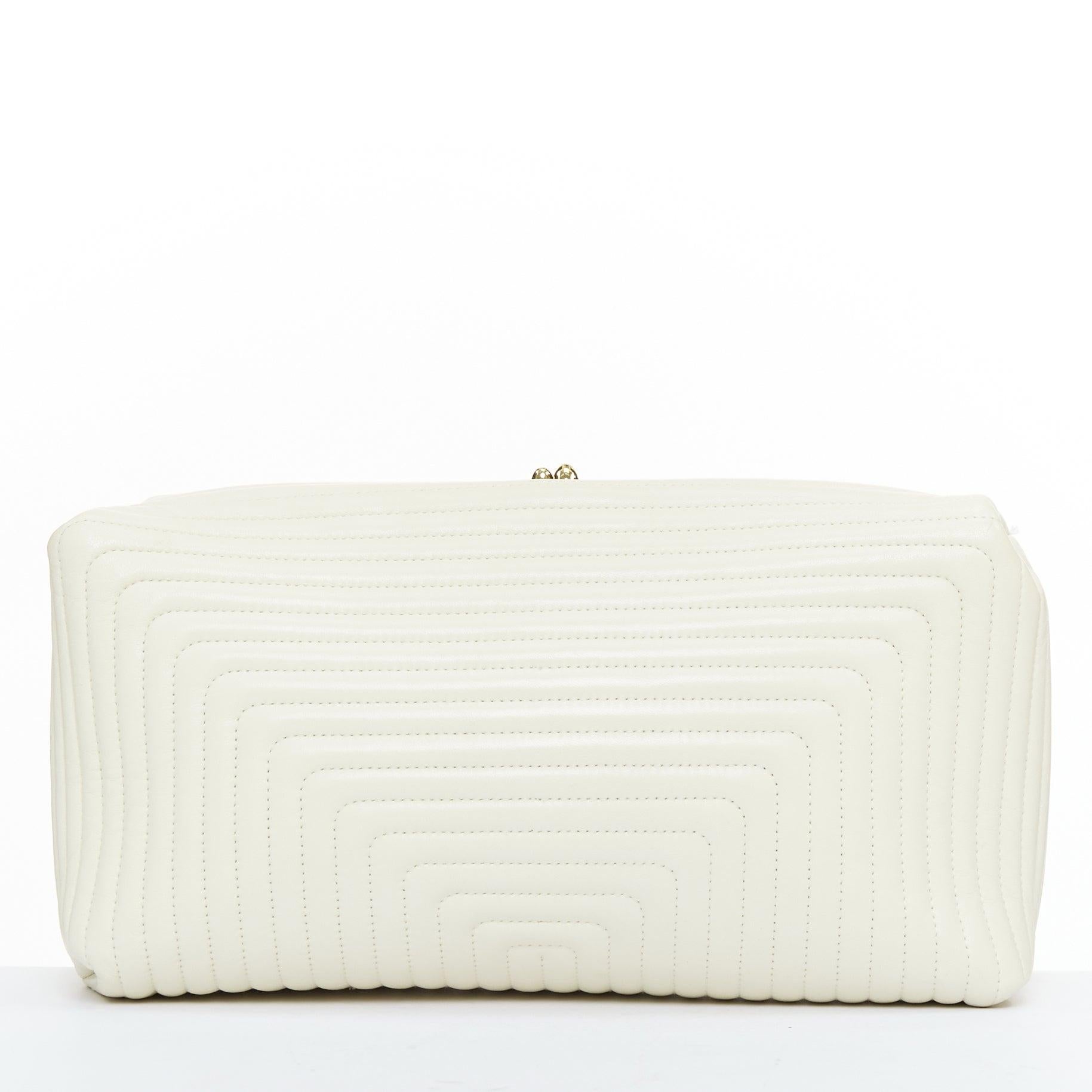 Women's JIL SANDER Goji offwhite quilted topstitch leather kisslock oversized clutch bag For Sale