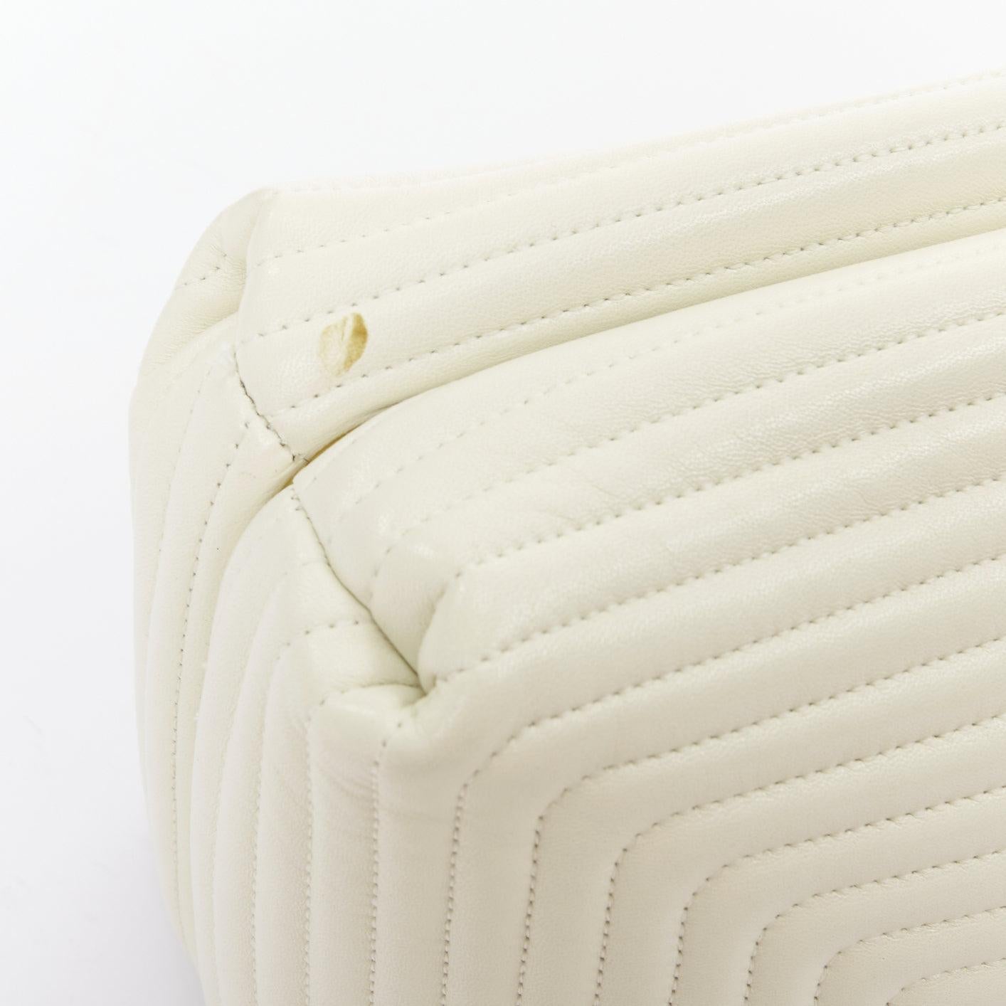 JIL SANDER Goji offwhite quilted topstitch leather kisslock oversized clutch bag For Sale 3