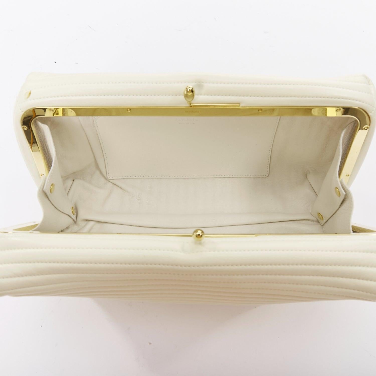 JIL SANDER Goji offwhite quilted topstitch leather kisslock oversized clutch bag For Sale 4