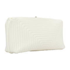 JIL SANDER Goji offwhite quilted topstitch leather kisslock oversized clutch bag