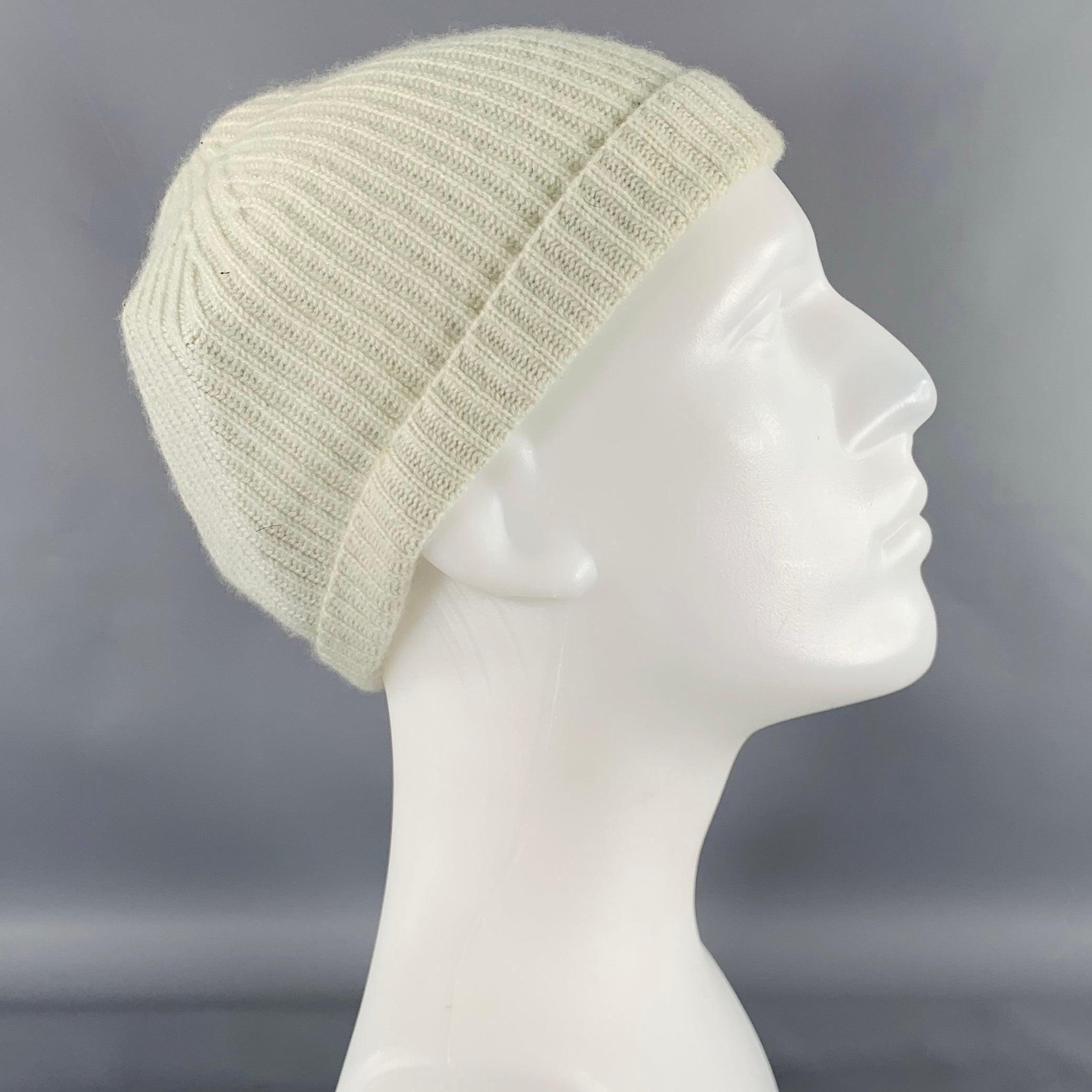 Gray JIL SANDER Green Mint Ribbed Cashmere Knit Beanie Hat