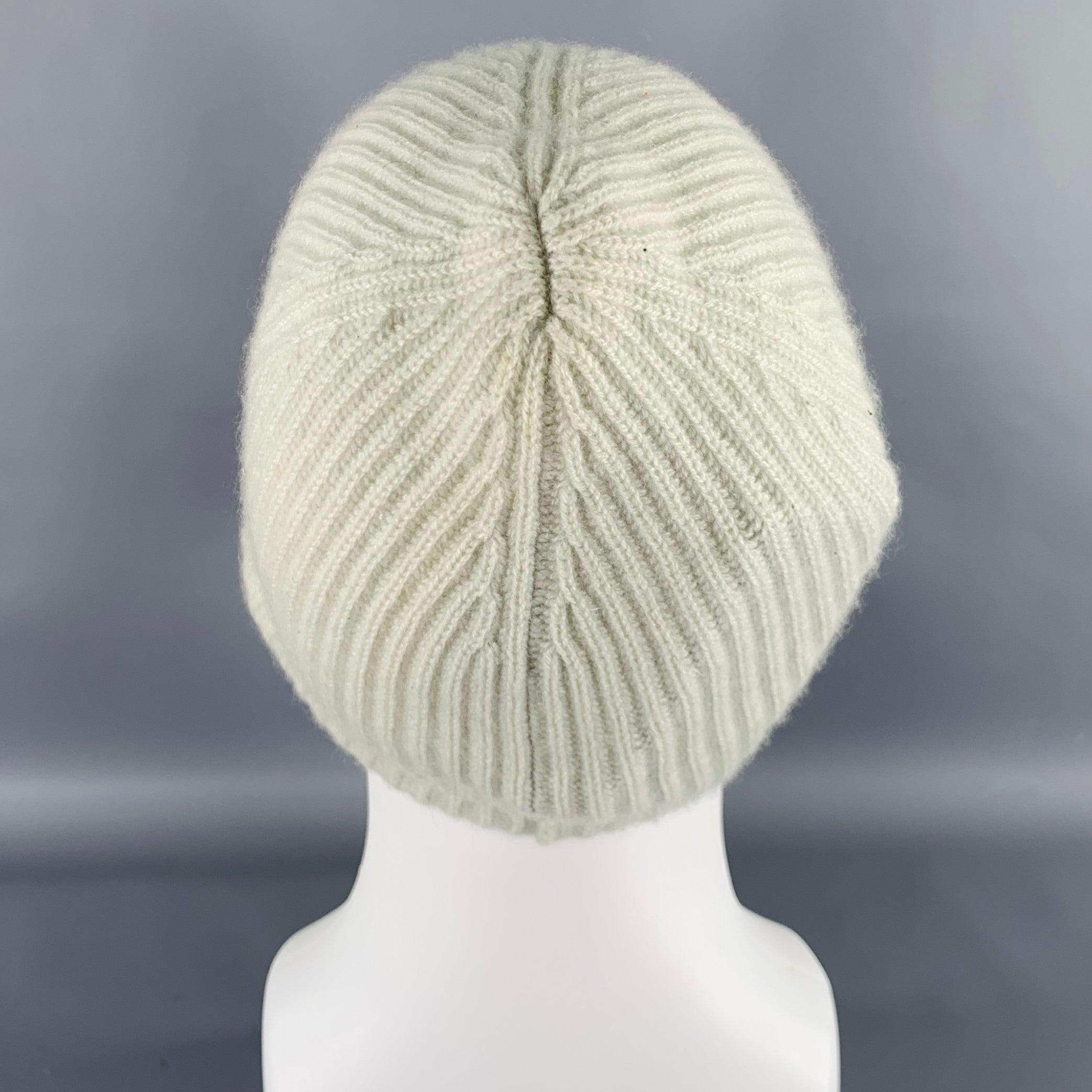 JIL SANDER Green Mint Ribbed Cashmere Knit Beanie Hat In Excellent Condition In San Francisco, CA