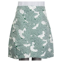 JIL SANDER green & white polyester LEAF JACQUARD Skirt 36 S
