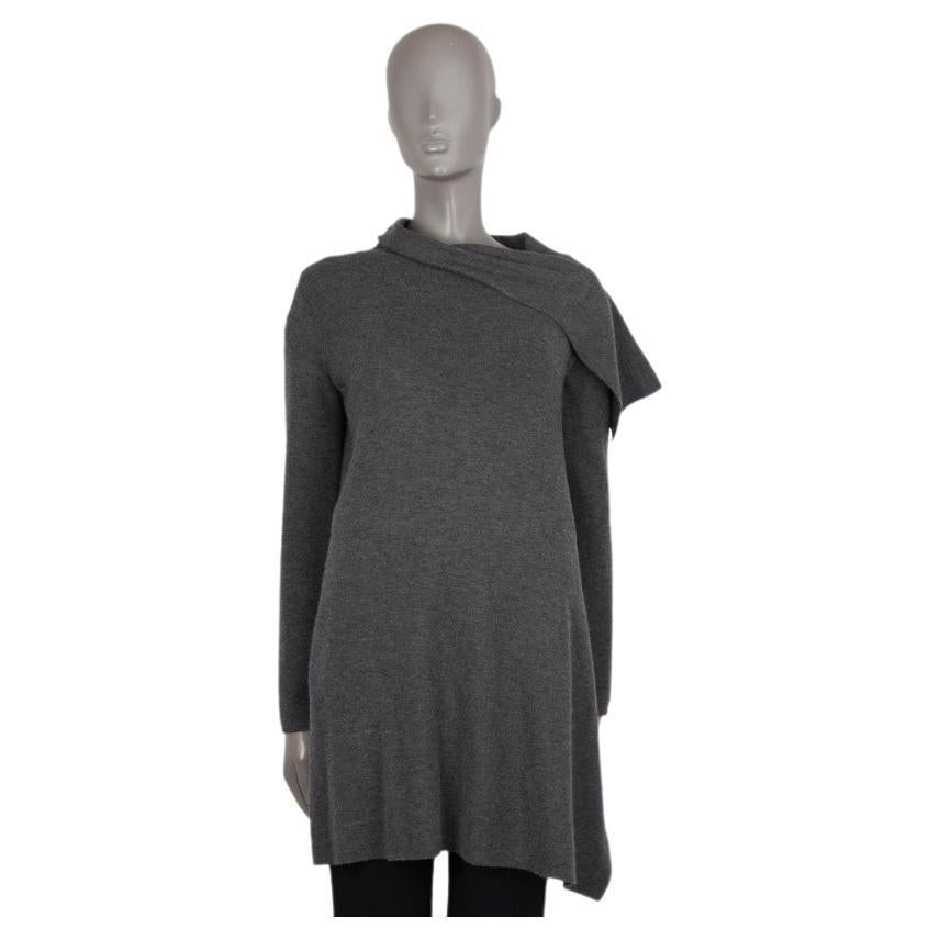 JIL SANDER grey cashmere LONG CUT WRAP Sweater 36 S For Sale