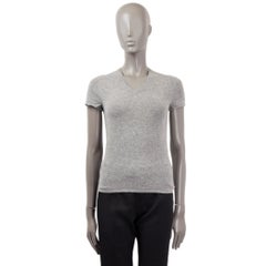 JIL SANDER grey cashmere Short Sleeve V-Neck Sweater 36 S