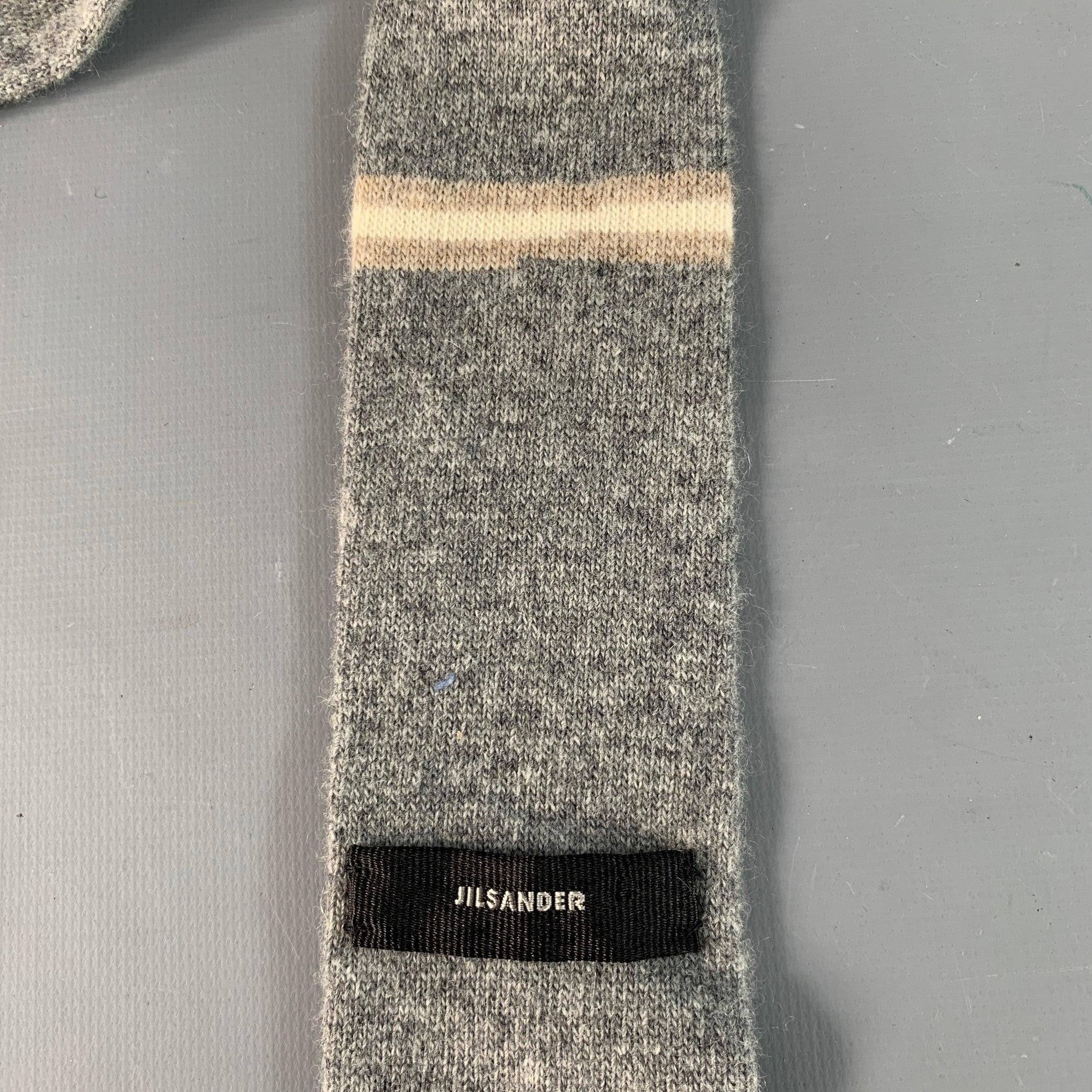 Marrone JIL SANDER Cravatta in maglia di lana e cashmere a righe grigio crema in vendita