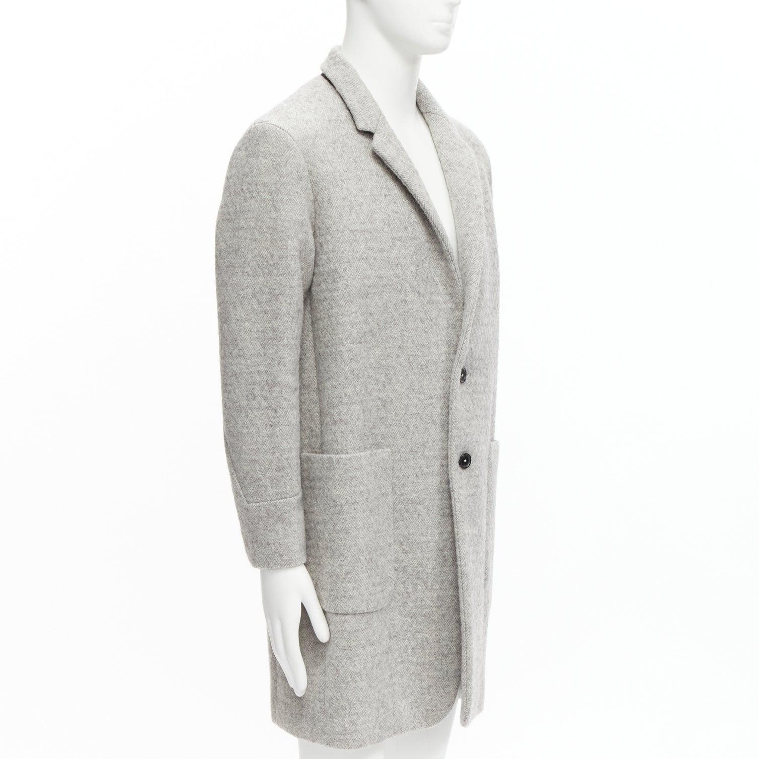 JIL SANDER Grauer minimalistischer Mantel aus Schurwolle, Mohair-Alpaca-Mischung IT48 M Herren im Angebot