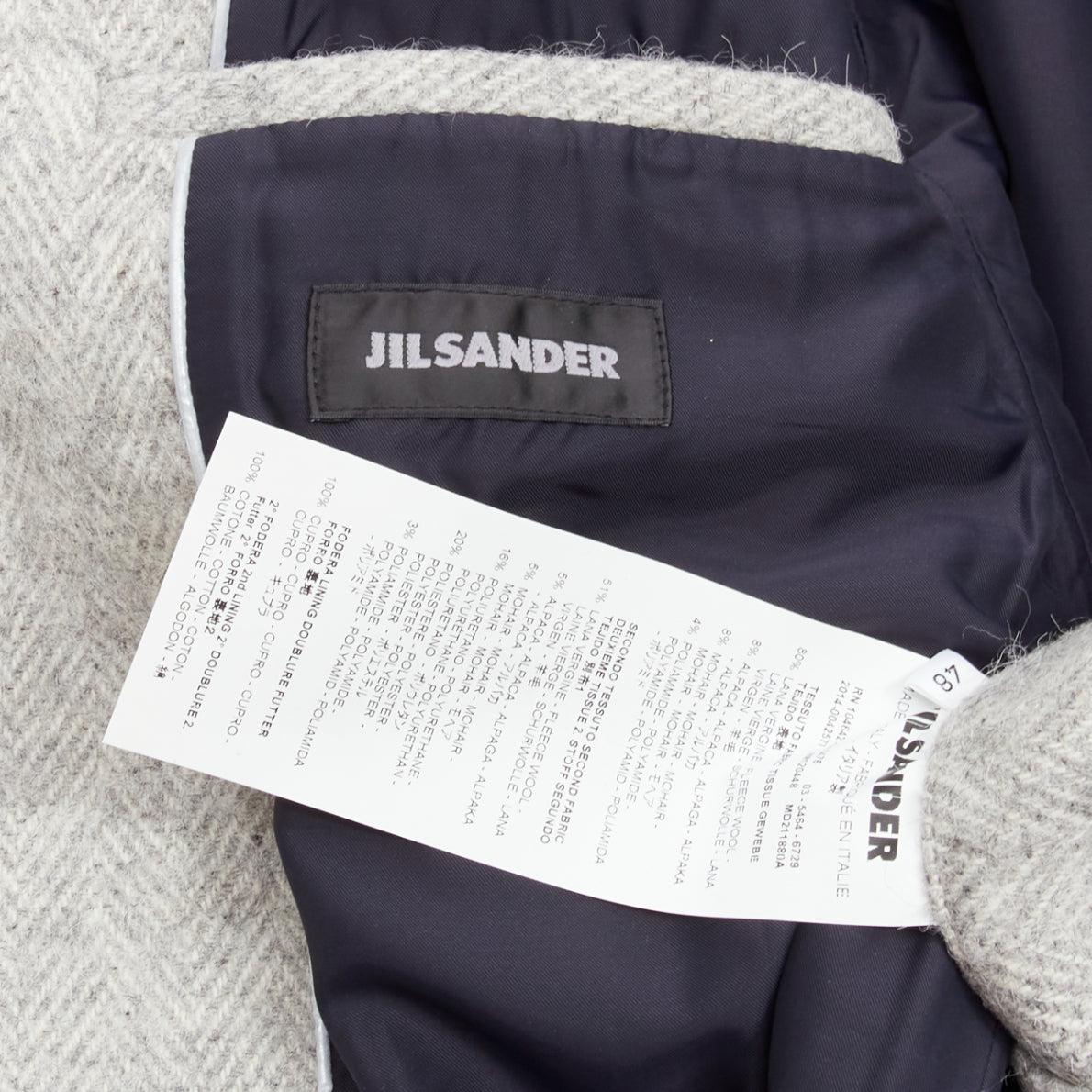 JIL SANDER Grauer minimalistischer Mantel aus Schurwolle, Mohair-Alpaca-Mischung IT48 M im Angebot 5