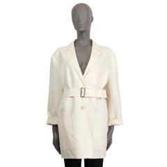 JIL SANDER ivory cotton OVERSIZED BELTED Blazer Jacket 42 XL