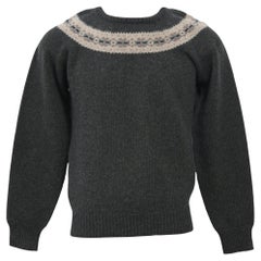 Jil Sander Strickpullover mit Brustmuster und Rundhalsausschnitt aus grauer Wolle