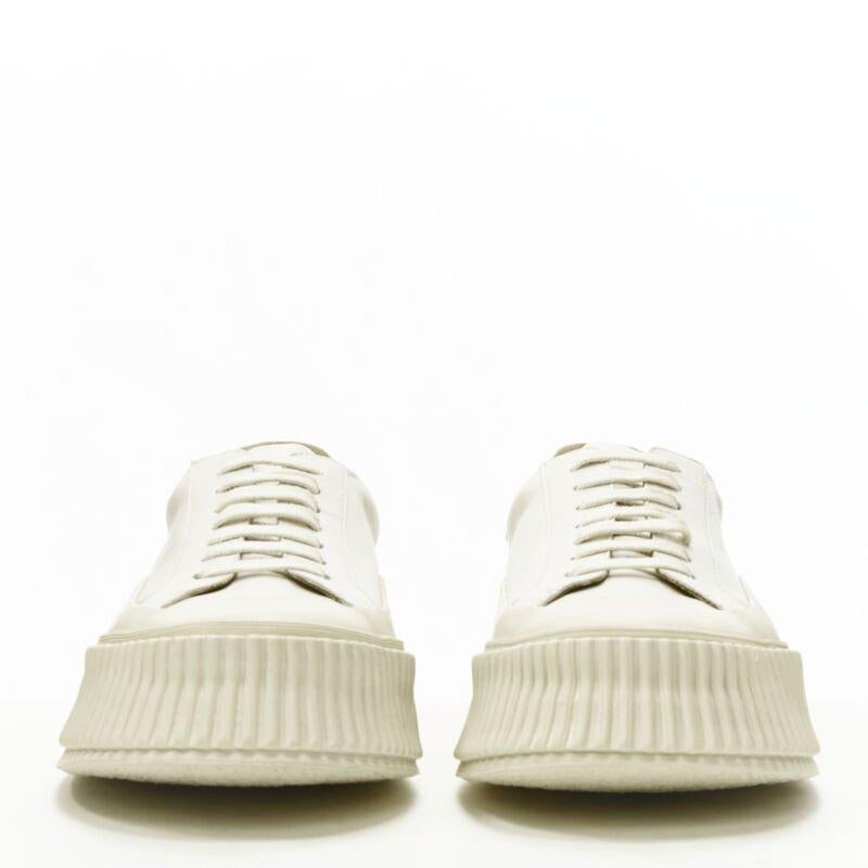 Beige JIL SANDER light beige leather chunky rubber platform sole sneaker EU40 For Sale