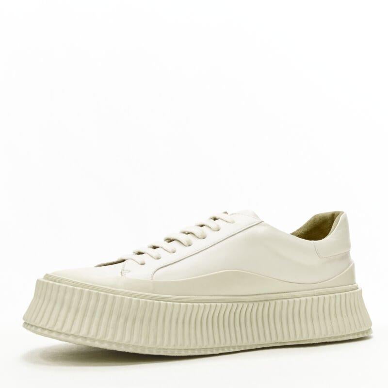 JIL SANDER light beige leather chunky rubber platform sole sneaker EU40 In Excellent Condition For Sale In Hong Kong, NT