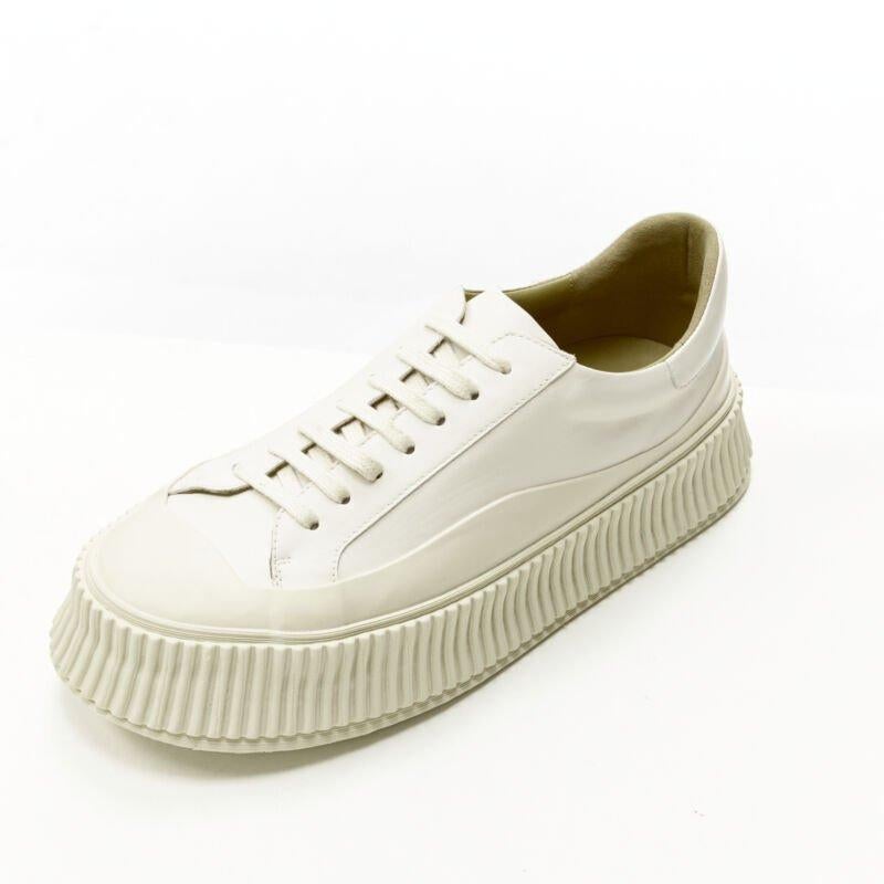 JIL SANDER light beige leather chunky rubber platform sole sneaker EU40 For Sale 2