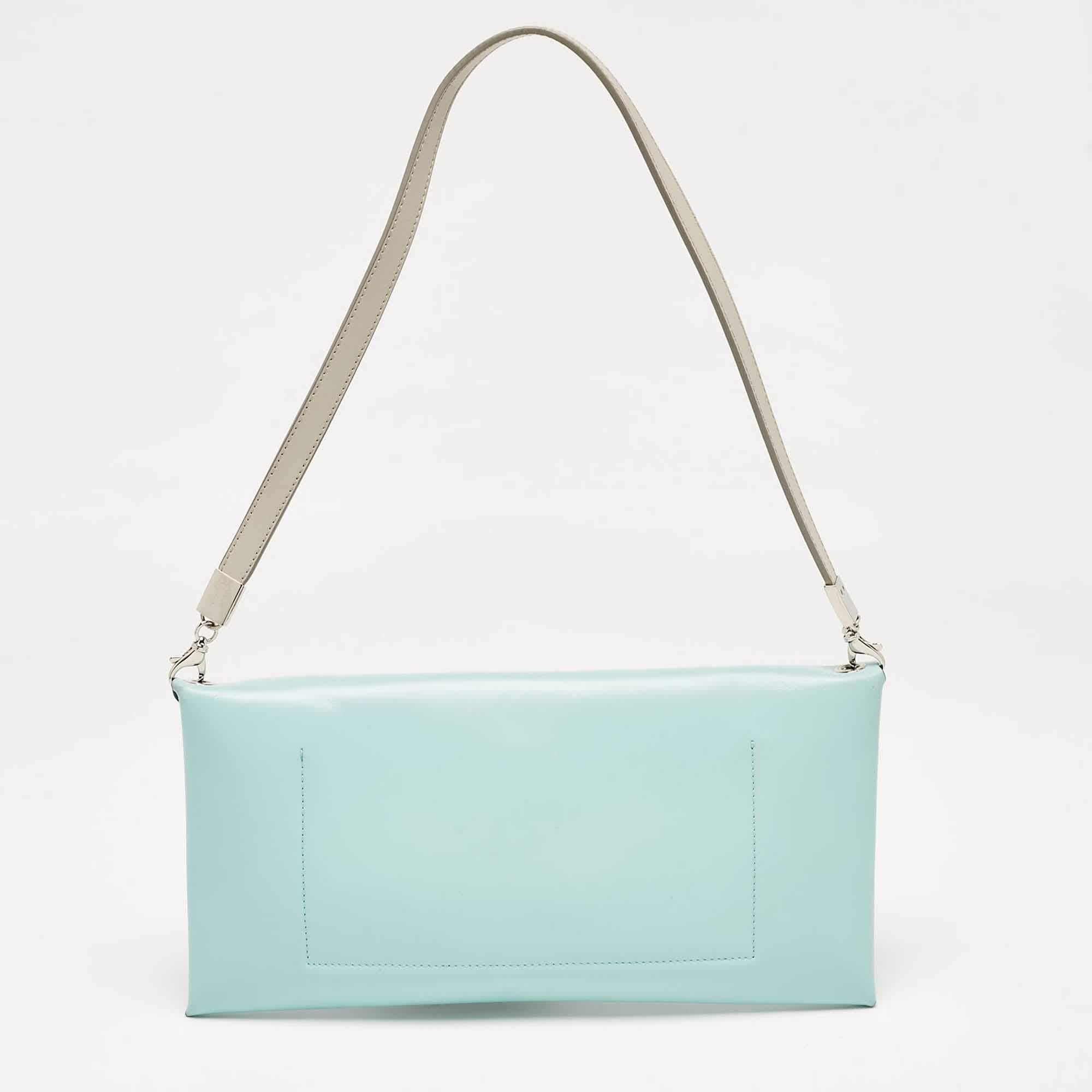 Women's Jil Sander Light Blue Leather Clutch Shoulder Bag