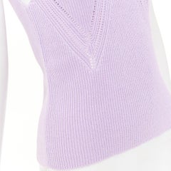 JIL SANDER lilac purple chevron pointelle ribbed knit v neck tank top FR32 XXS