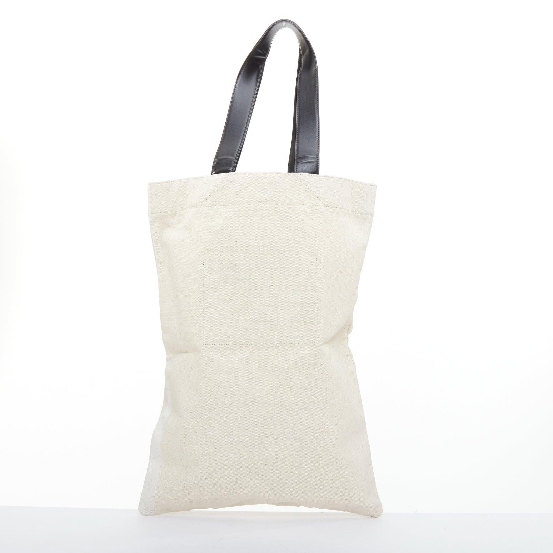 Women's JIL SANDER Logo Print Canvas Long Tote beige canvas black leather trim bag For Sale