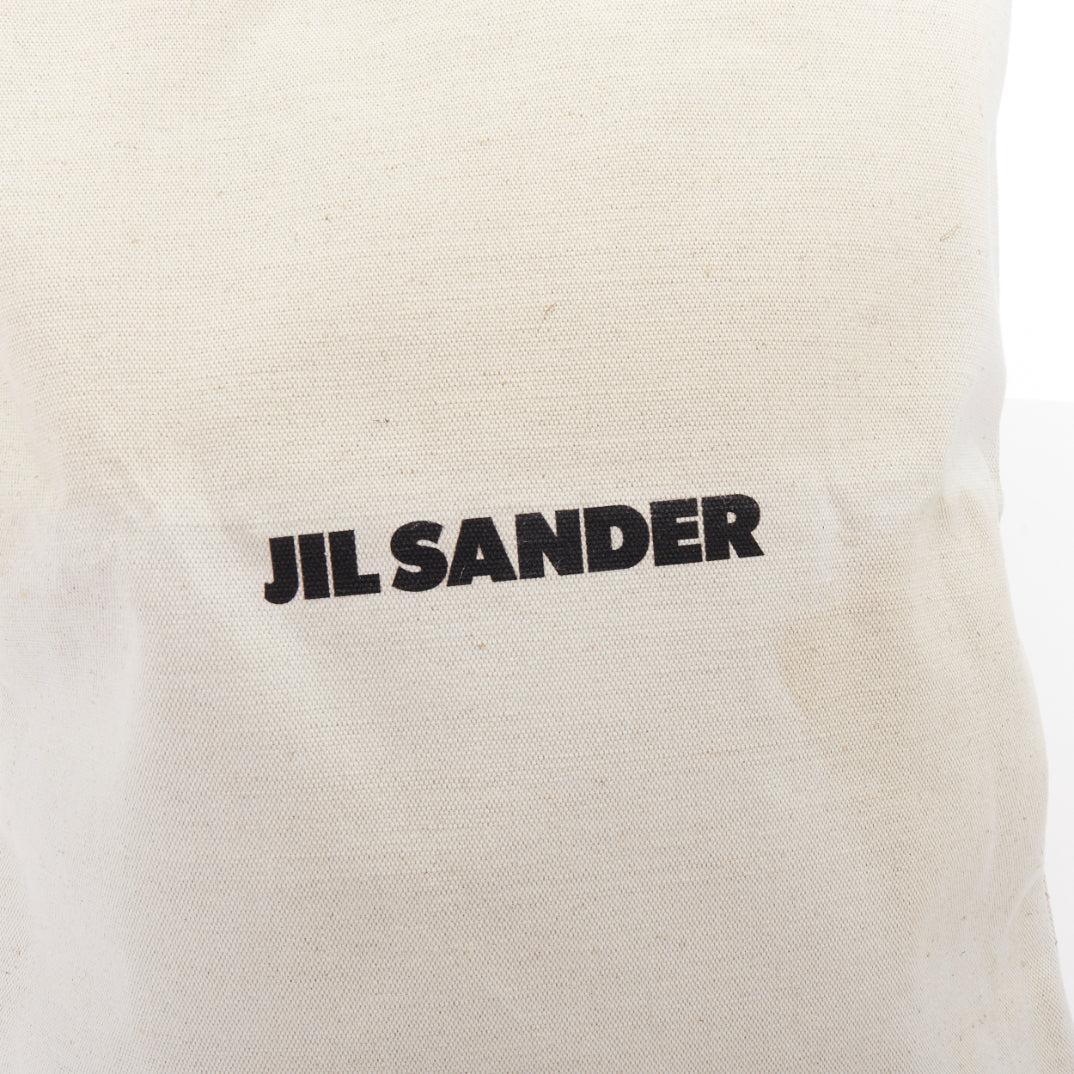 JIL SANDER Logo Print Canvas Long Tote beige canvas black leather trim bag For Sale 2