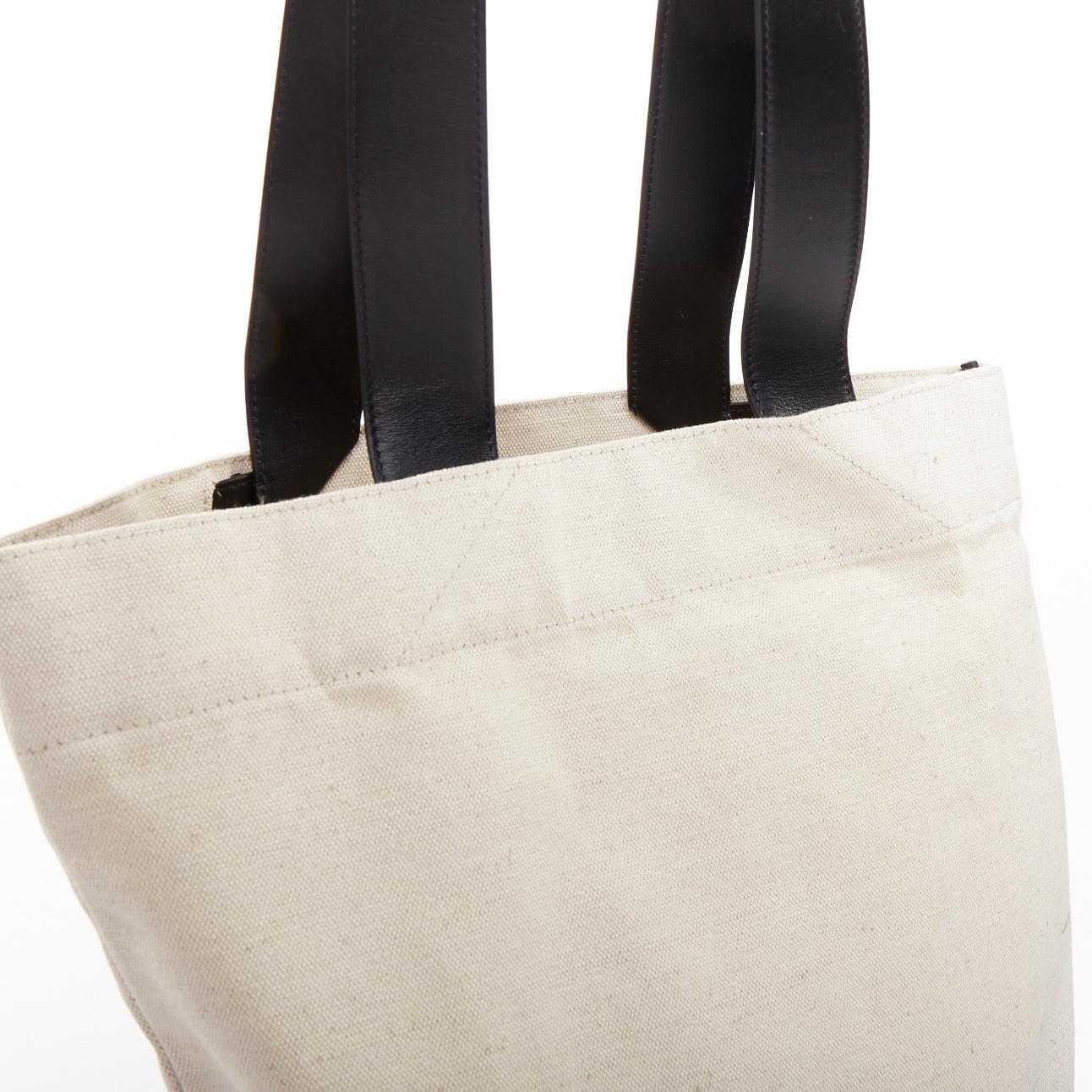 JIL SANDER Logo Print Canvas Long Tote beige canvas black leather trim bag For Sale 3