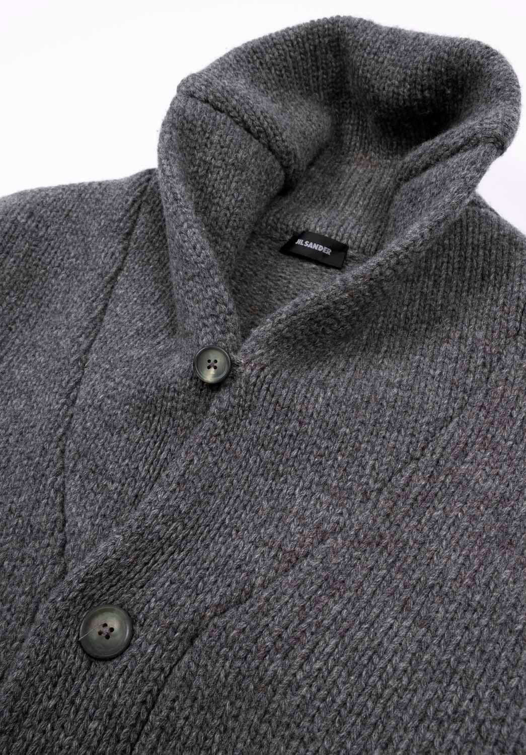 Grigio Jil Sander Uomo Maglione Cardigan Scialle in Lana Spessa Taglia ITA54-L, S1300 in vendita