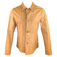 JIL SANDER Men's Size 40 / IT 50 Tan Distressed Leather Drawstring Jacket