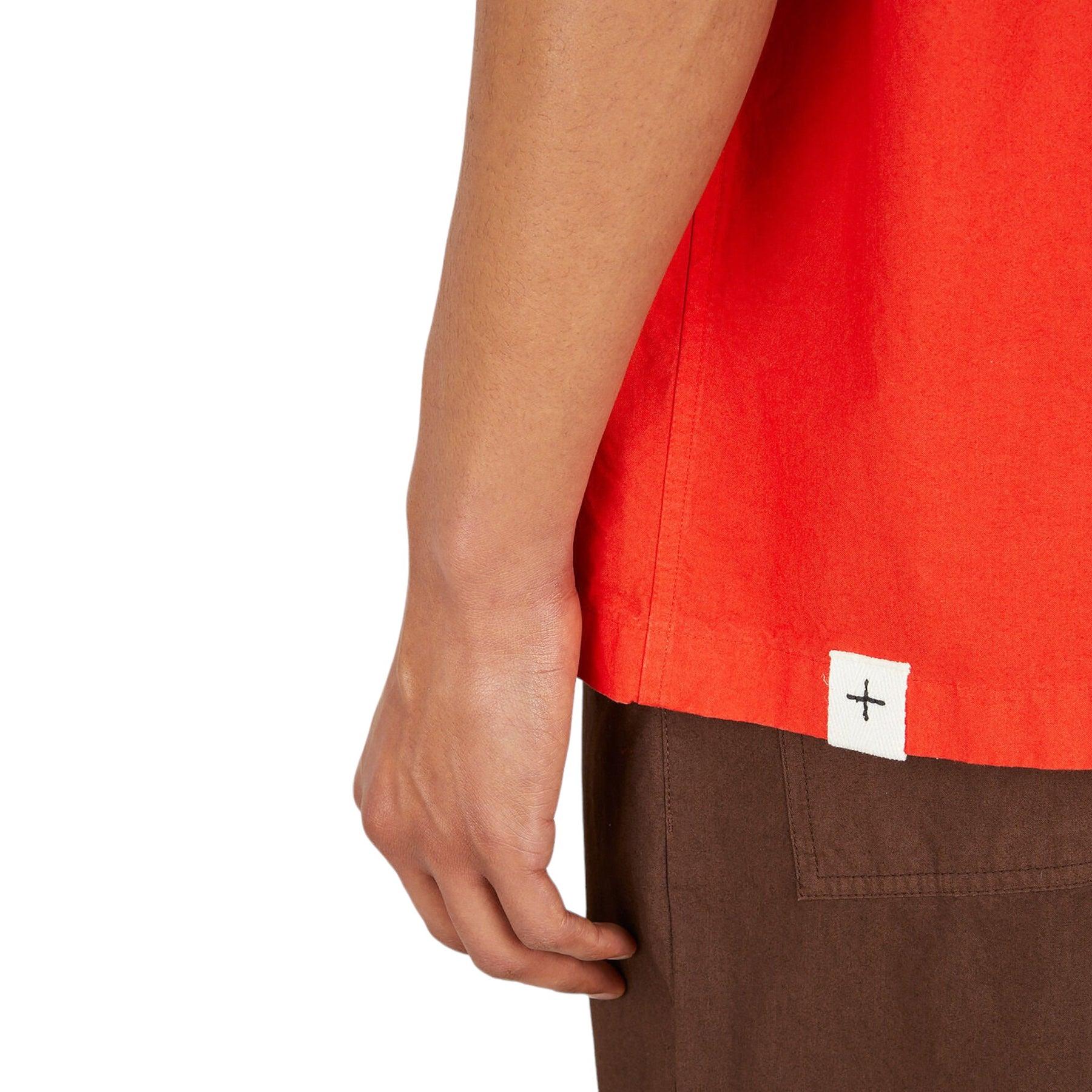 Jil Sander Men's Solid Canvas Camp Shirt in Red For Sale 1