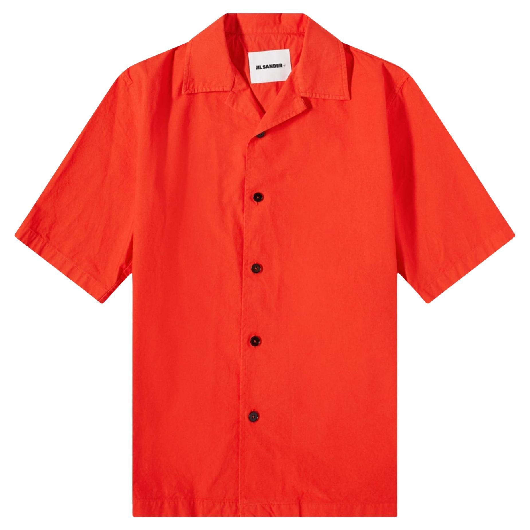 Jil Sander Men's Solid Canvas Camp Shirt in Red For Sale