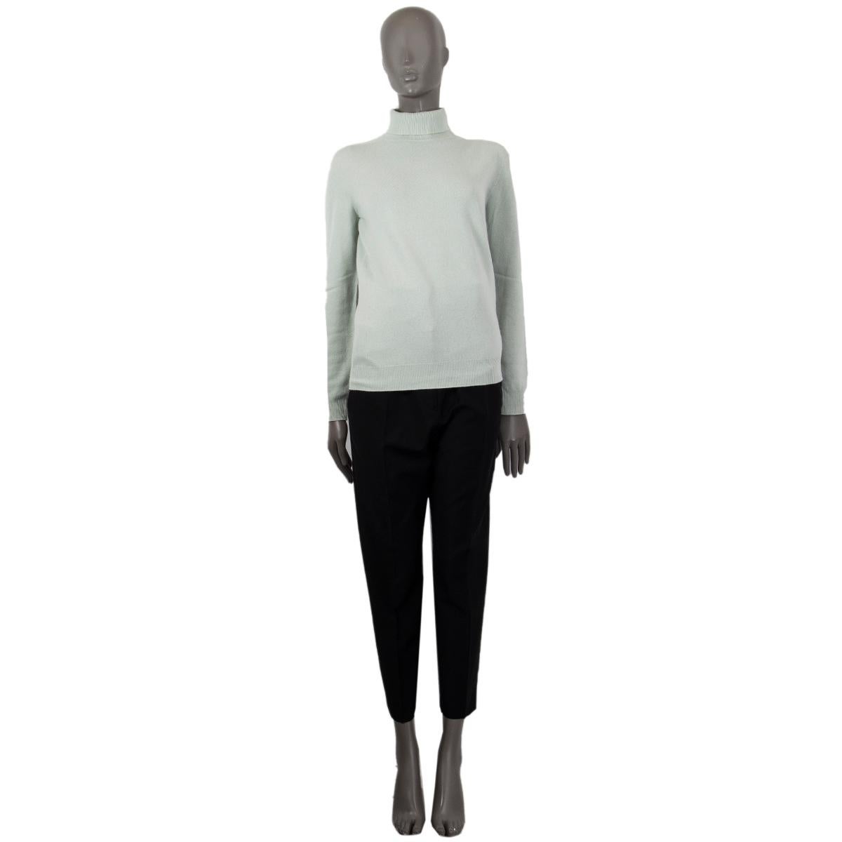 100% authentic Jil Sander fine knit turtleneck in mint missing tag (cashmere) with ribbed trim, long sleeves and casual fit, mid-weight to slip on. Unlined. Has been worn and is in excellent condition. 

Measurements
Tag Size	Missing Size