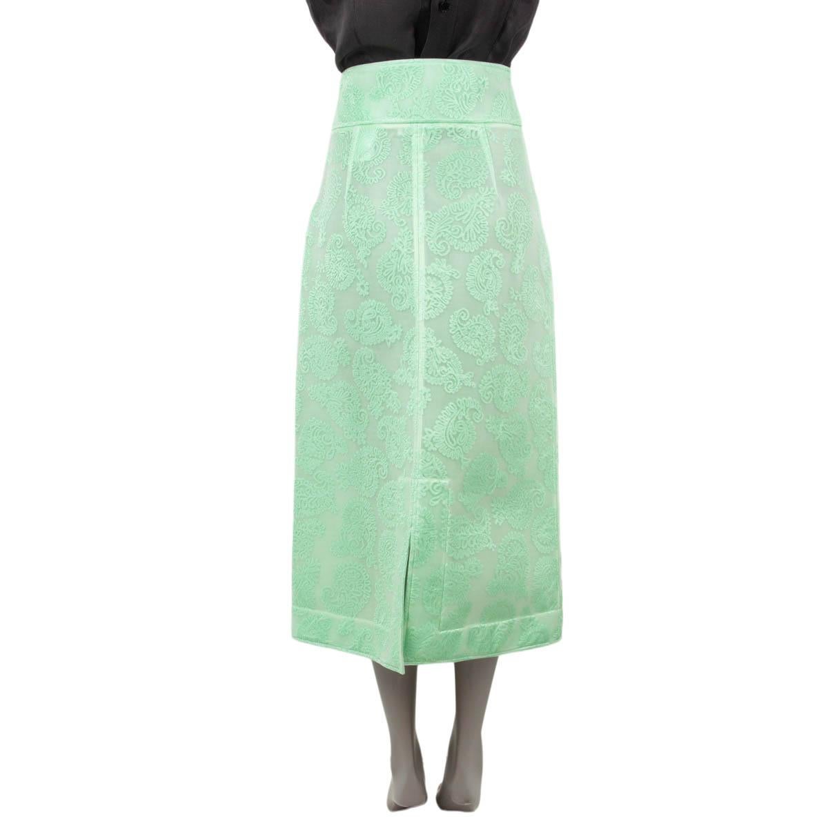 Green JIL SANDER mint green viscose 2022 JACQUARD CHENILLE PAISLEY MIDI  Skirt 34 XS For Sale